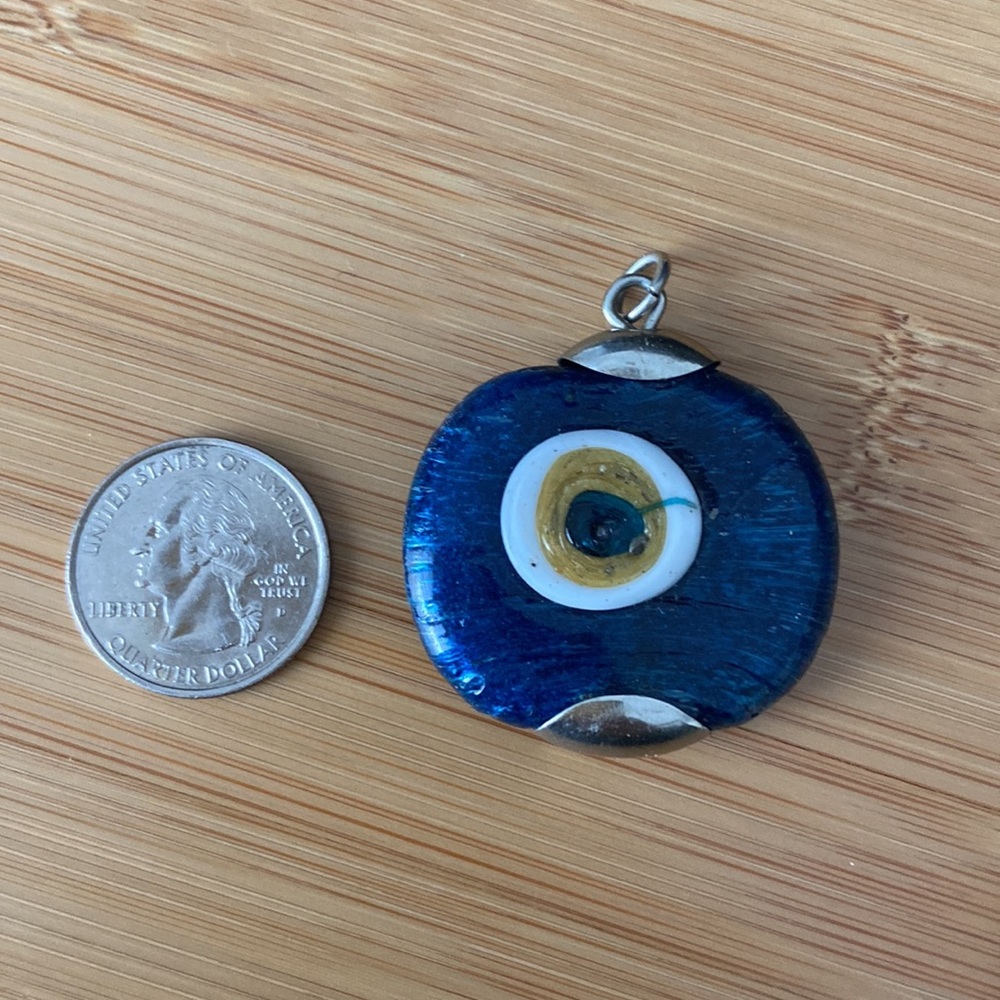Vintage Sterling and Glass Evil Eye Amulet Pendant - Picture 3 of 3